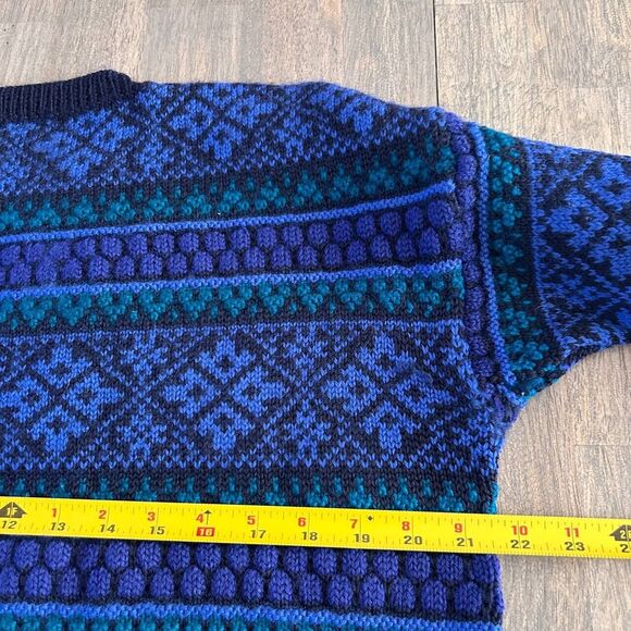 Vintage 80s Nomadic Traders Wool Sweater Geometric Abstract Pattern Size L Retro - Picture 5 of 6